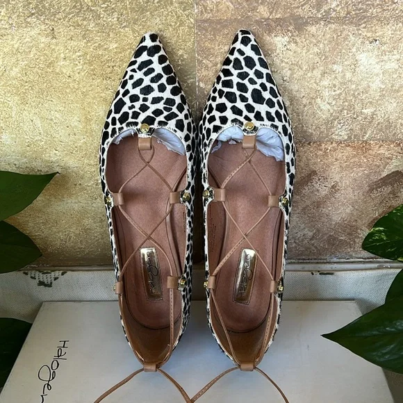 Halogen Women’s Leather Haowen Cheetah Print Fur Pointy Toe Strap Flats Size 7.5 - Picture 2 of 16